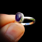 (Q) Solid 925 Sterling Silver & Natural Amethyst Oval Ring