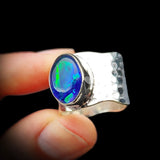 (T) Solid 925 Sterling Silver & Natural Australian Opal Handmade Cuff Ring