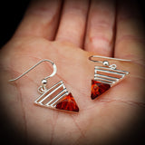 Solid 925 Sterling Silver & Natural Amber Triangle Hook Earrings