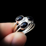 Solid 925 Sterling Silver & 3x Setting Black Onyx Stone Handmade Ring