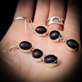 925 Sterling Silver & Natural Black Onyx Handmade Hanging Earrings