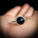 (Q) Solid 925 Sterling Silver & 10mm Natural Black Onyx Round Signet Ring