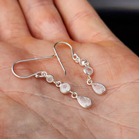 Solid 925 Sterling Silver & CZ 3 Layer Hanging Hook Earrings