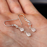 Solid 925 Sterling Silver & CZ 3 Layer Hanging Hook Earrings
