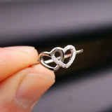 (Q) Solid 925 Sterling Silver & CZ Double Heart Ring