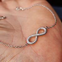 Solid 925 Sterling Silver & CZ Diamond Infinity Chain Bracelet