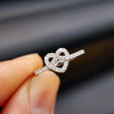(M) Solid 925 Sterling Silver & CZ Diamond Knotted Heart Promise Ring