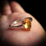 Solid 925 Sterling Silver & Natural Citrine Pear Solitaire Ring