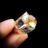 (V) 925 Sterling Silver & Natural Citrine Stone Handmade Cuff Ring