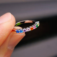 (J) Solid 925 Sterling Silver & Colored CZ Infinity Band Ring