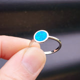 Solid 925 Sterling Silver & 8mm Created Opal Round Solitaire Ring