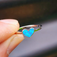 (O) Solid 925 Sterling Silver & Created Opal Heart Ring