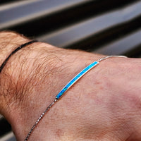 Solid 925 Sterling Silver & Created Opal Bar Chain Bracelet