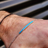 Solid 925 Sterling Silver & Created Opal Bar Chain Bracelet