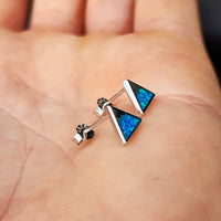 Solid 925 Sterling Silver & 7mm Created Opal Mountain Stud Earrings