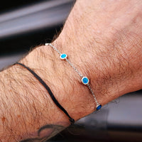 Solid 925 Sterling Silver & Created Opal Chain Bracelet