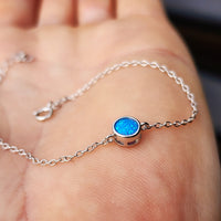 Solid 925 Sterling Silver & Created Opal 6mm Round Chain Bracelet