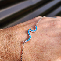 Solid 925 Sterling Silver & Created Opal Wave Chain Bracelet