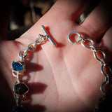 Solid 925 Sterling Silver & Raw Garnet, Apatite Chain Bracelet