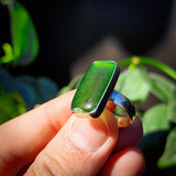 (R) Solid 925 Sterling Silver & Natural Greenstone Handmade Rectangle Ring