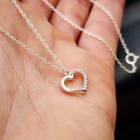 Solid 925 Sterling Silver & Half CZ Diamond Heart Pendant Necklace
