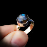 925 Sterling Silver & Natural Labradorite Faceted Round Handmade Ring