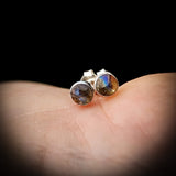 Solid 925 Sterling Silver & 5mm Natural Labradorite Round Stud Earrings