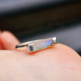 (T) Solid 925 Sterling Silver & Natural Labradorite Handmade Bar Ring