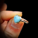 (Q) Solid 925 Sterling Silver & Natural Larimar Heart Ring
