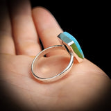 Solid 925 Sterling Silver & Natural Larimar Handmade Rectangle Ring