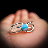 (Q) Solid 925 Sterling Silver & Natural Larimar Spiral Cage Ring