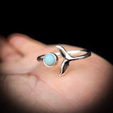 Adjustable Solid 925 Sterling Silver & Natural Larimar Whale Tail Ring