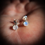 925 Sterling Silver & Natural Moonstone Stud Earrings