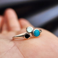 Solid 925 Sterling Silver & Natural Turquoise, Moonstone, Onyx Ring
