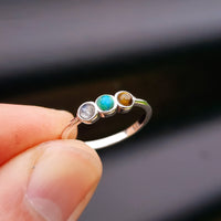 Solid 925 Sterling Silver & Moonstone, Turquoise, Tiger Eye Ring