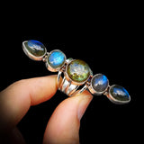 (Q) XL Solid Sterling Silver & Natural Labradorite Multi Setting Handmade Ring
