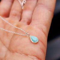 Solid 925 Sterling Silver & Natural Amazonite 7mm Pear Drop Necklace