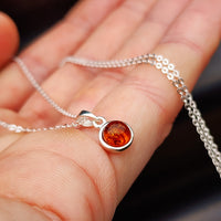 Solid 925 Sterling Silver & Natural Amber 8mm Round Pendant Necklace