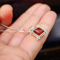 Solid 925 Sterling Silver & Boxed Natural Amber Pendant Necklace