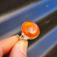 Solid 925 Sterling Silver & Natural Amber Round Solitaire Ring