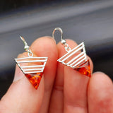 Solid 925 Sterling Silver & Natural Amber Triangle Hook Earrings