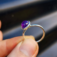 Solid 925 Sterling Silver & 10mm Natural Amethyst Round Signet Ring