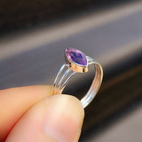 Solid 925 Sterling Silver & Natural Amethyst 3 Bar Cage Ring