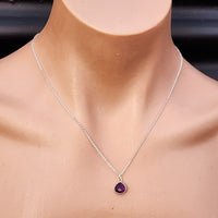 Solid 925 Sterling Silver & Natural Amethyst Faceted 9mm Drop Pendant Necklace