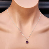 Solid 925 Sterling Silver & Natural Amethyst Faceted 9mm Drop Pendant Necklace
