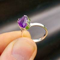 (M) Solid 925 Sterling Silver & Natural Amethyst Clawed Pear Ring
