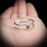 Solid 925 Sterling Silver & Natural Amethyst  Double Band Ring