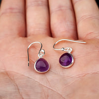 Solid 925 Sterling Silver & Natural Amethyst Drop Hook Earrings