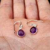 Solid 925 Sterling Silver & Natural Amethyst Drop Hook Earrings