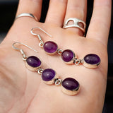 925 Sterling Silver & Natural Amethyst Handmade Hanging Earrings